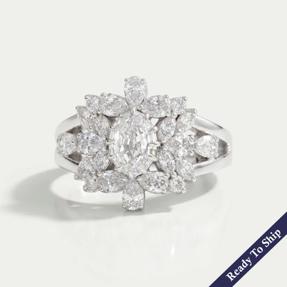 Step Cut Oval Diamond Cluster Engagement Ring