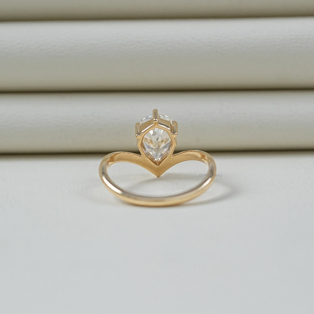 Step Cut Pear Cut Curved Solitaire Engagement Ring Ring