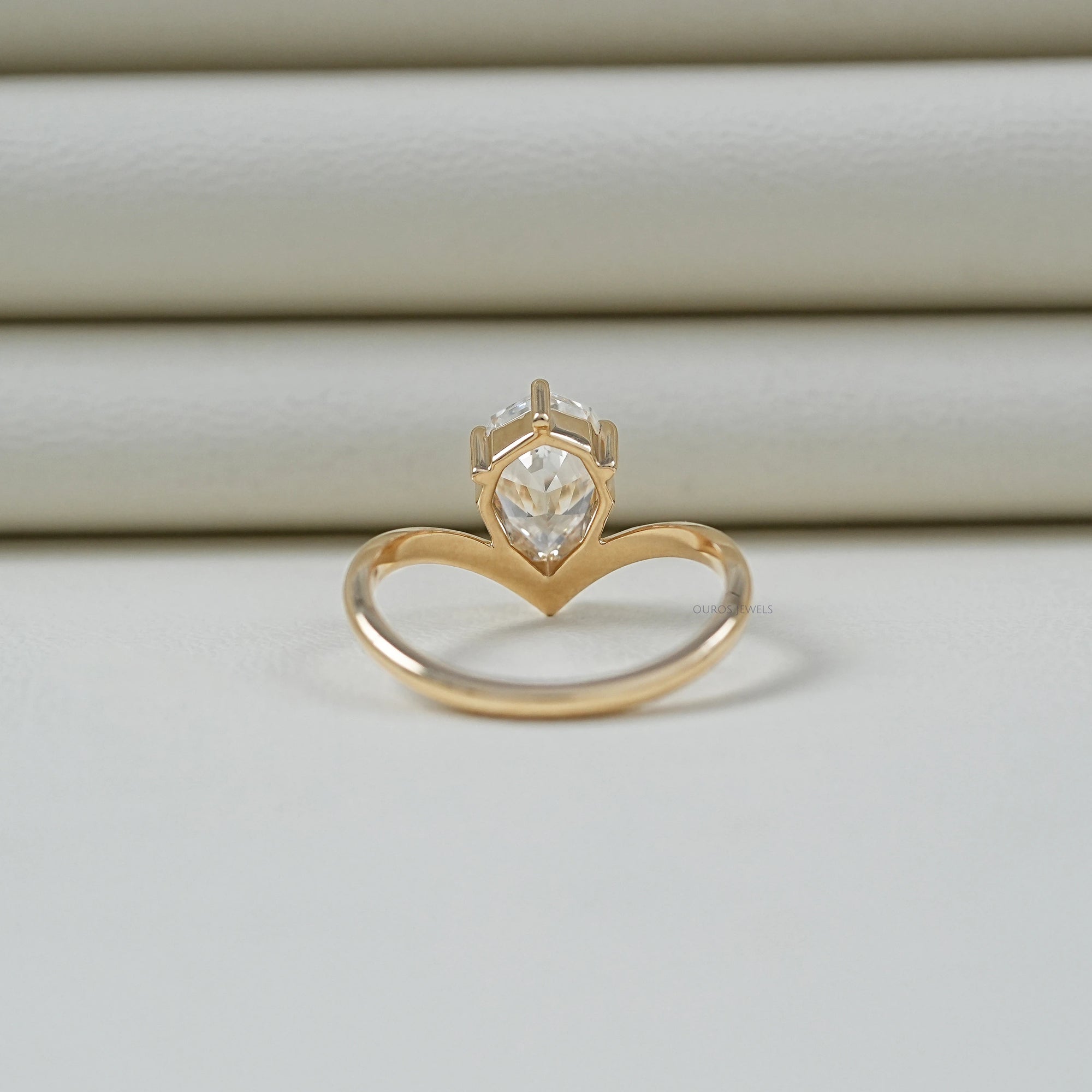 Step Cut Pear Cut Curved Solitaire Engagement Ring Ring