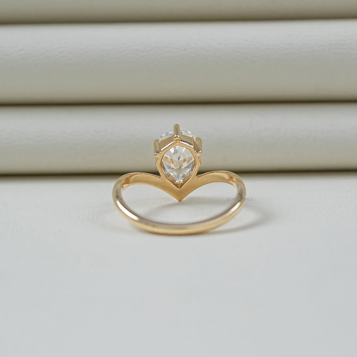 Step Cut Pear Cut Curved Solitaire Engagement Ring