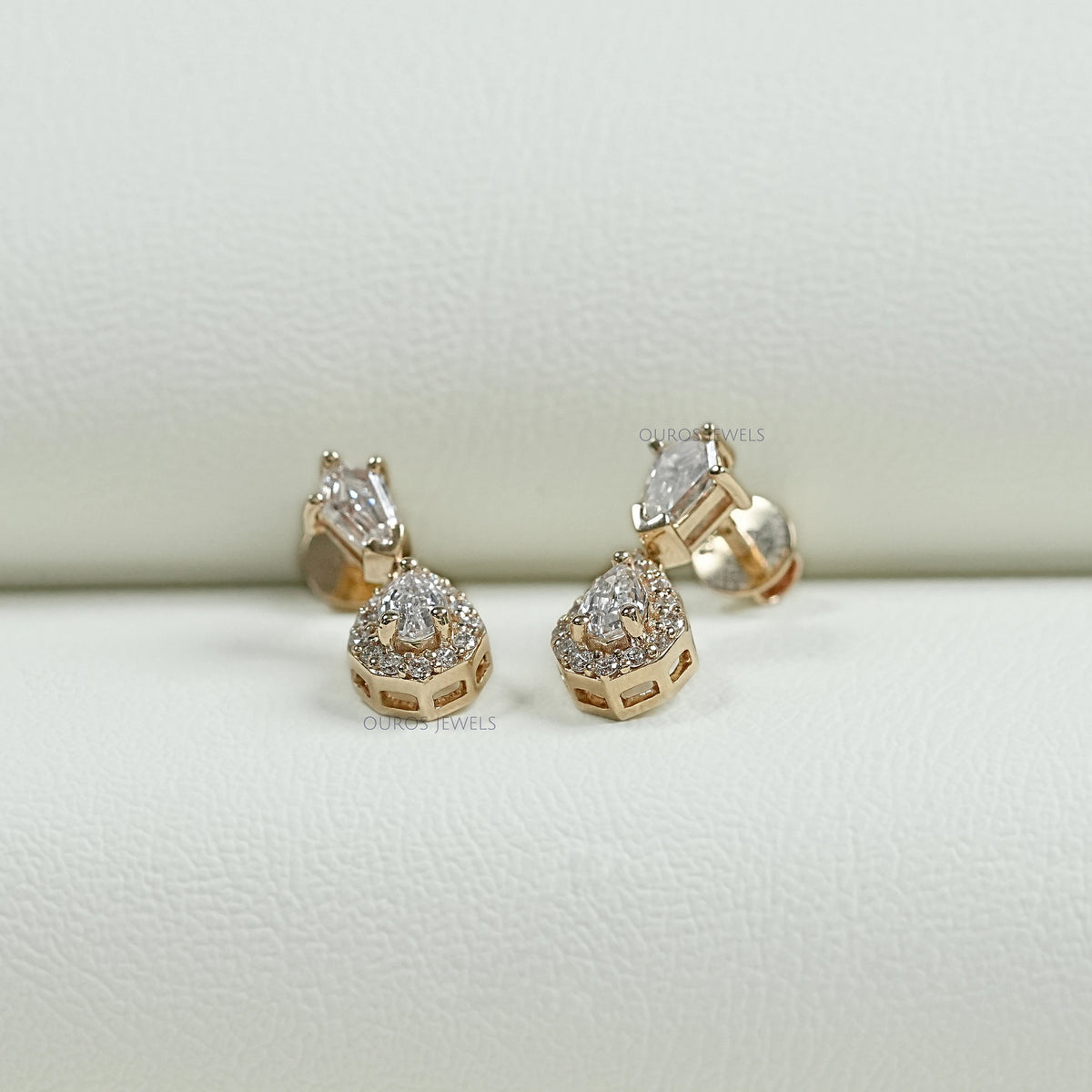 Halo Diamond Step Cut Pear Dangle Earrings Earring