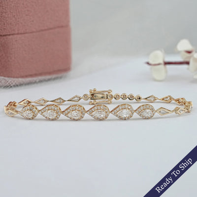 Step Cut Pear Halo Diamond Bracelet 