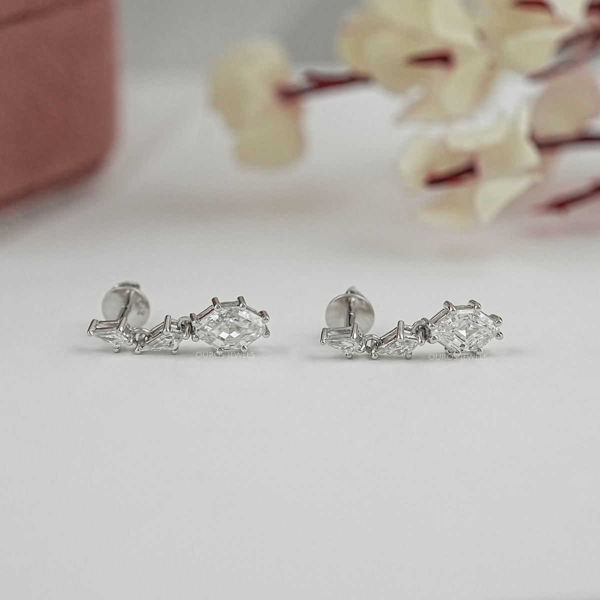 Step Cut Shield Diamond Dangle Earrings Earring