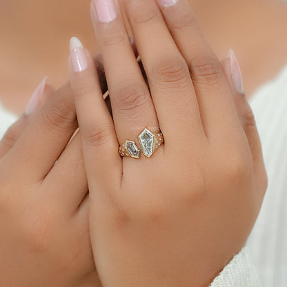 Step Cut Lab Grown Diamond Bezel Set Open Cuff Band Ring