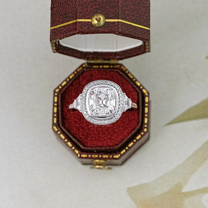 Square Old Mine Cushion Lab Diamond Halo Engagement Ring