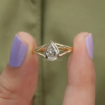 Step Cut Pear Diamond Engagement Ring