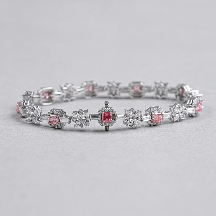 Pink Asscher and Pear Diamond Flower Bracelet