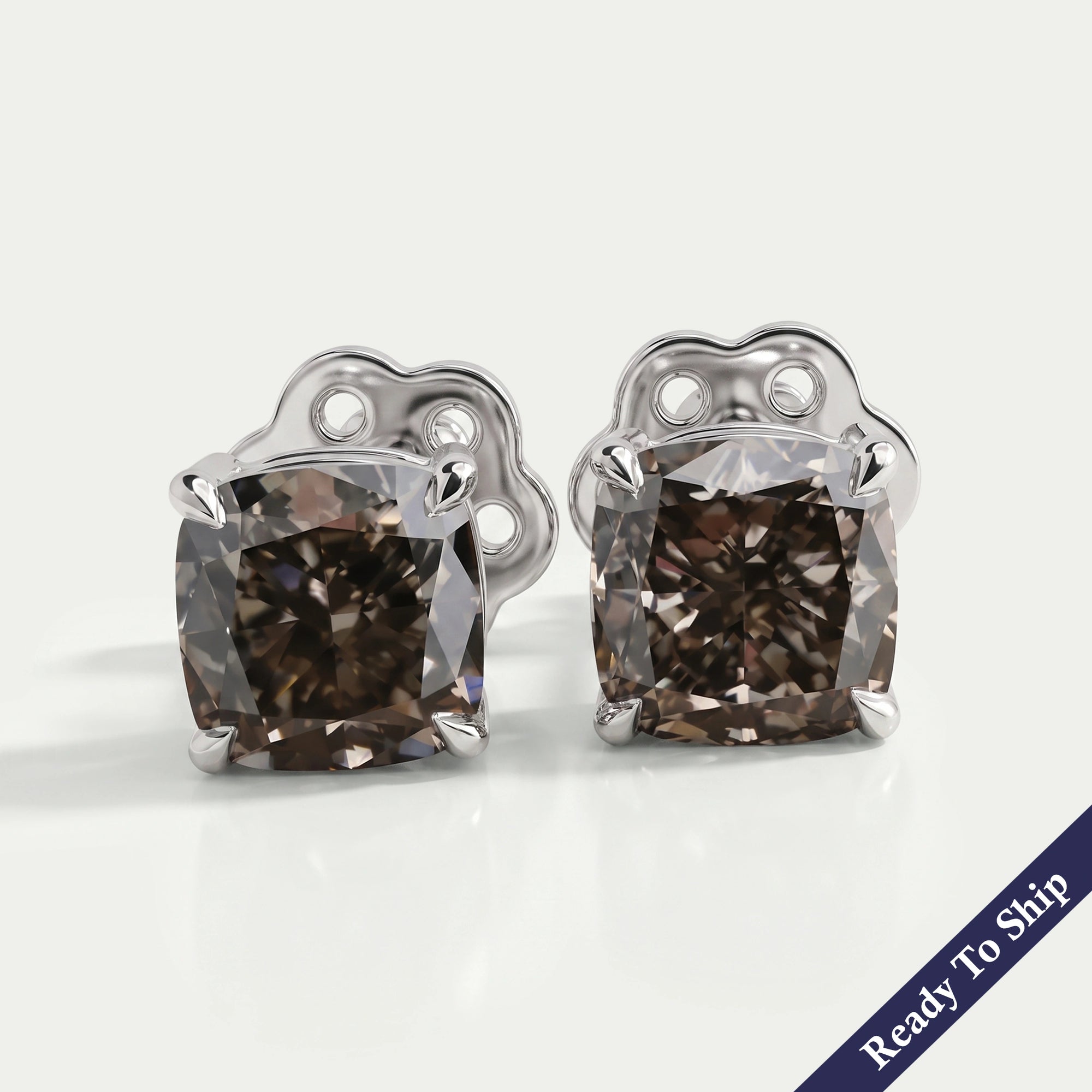Olive Cushion Cut Solitaire Diamond Stud Earrings