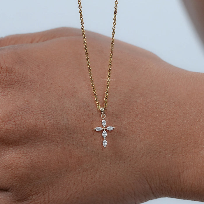 Marquise Cut Lab Grown Diamond Cross Pendant 