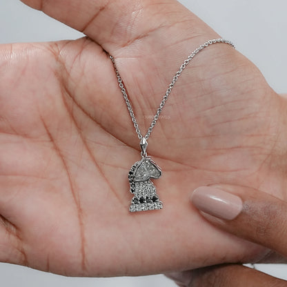 Knight Chess Horse Cut Lab Diamond Cluster Pendant Necklaces