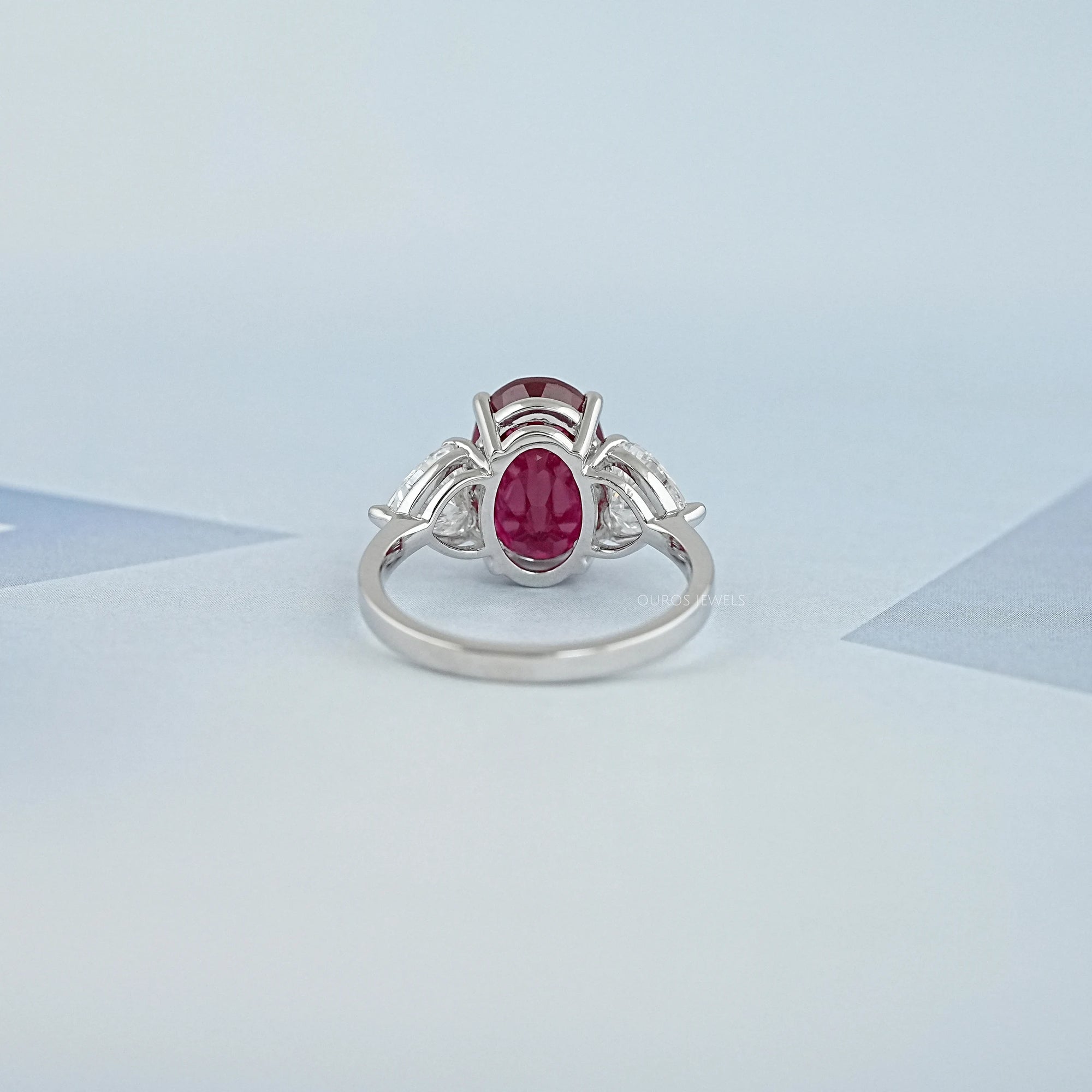 3 Stone Oval Ruby Lab Gemstone Ring Ring