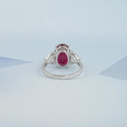 3 Stone Oval Ruby Lab Gemstone Ring Ring