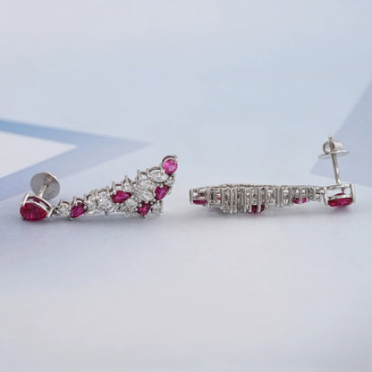 Red Ruby Pear Cut Gemstone Cluster Dangle Earrings Earring
