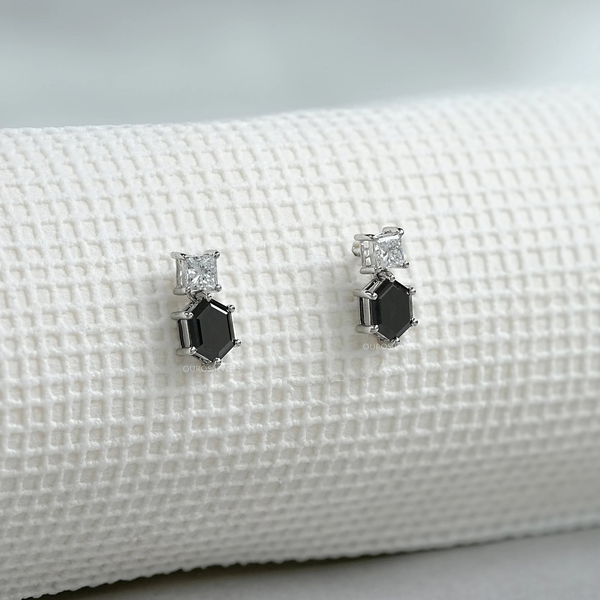 Hexagon Black Diamond Dangle Earrings Earrings