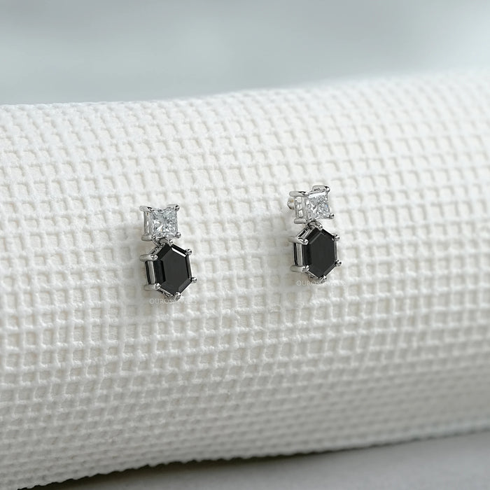 Hexagon Black Diamond Dangle Earrings