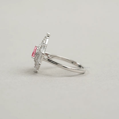 Baguette And Round Double Halo Diamond Ring