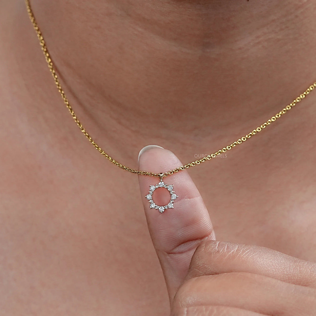 Open Circle Round Diamond Pendant Necklaces