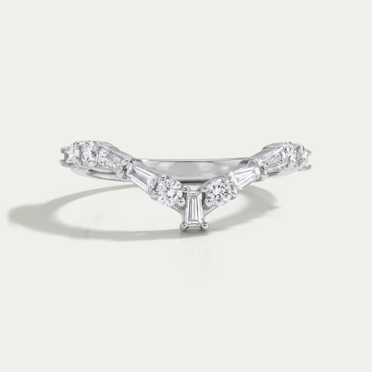 Tapered Baguette and Round Chevron Wedding Band Rings