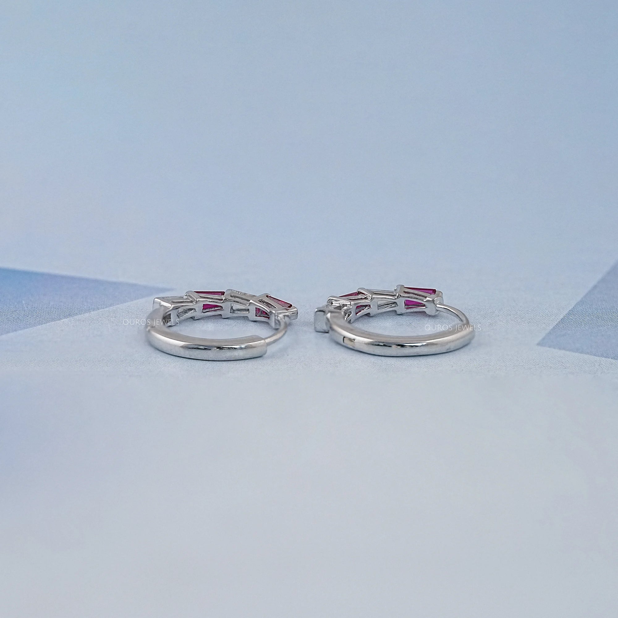 Ruby Tapered Baguette And Lab Diamond Hoop Earrings Earrings