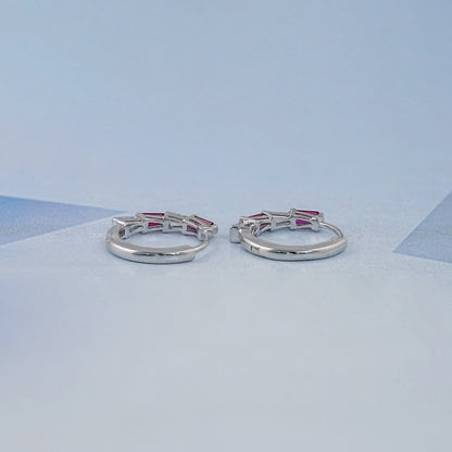 Ruby Tapered Baguette And Lab Diamond Hoop Earrings Earrings