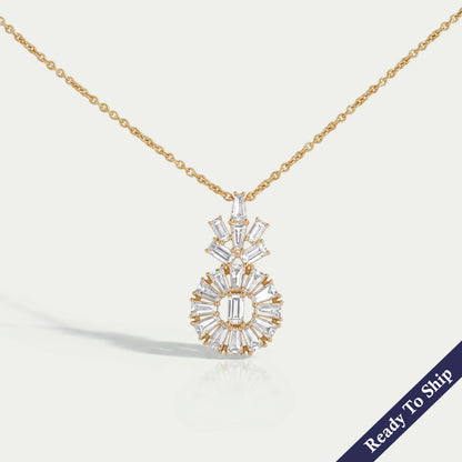 Yellow Gold Tapered Baguette Cut Lab Diamond Pendant