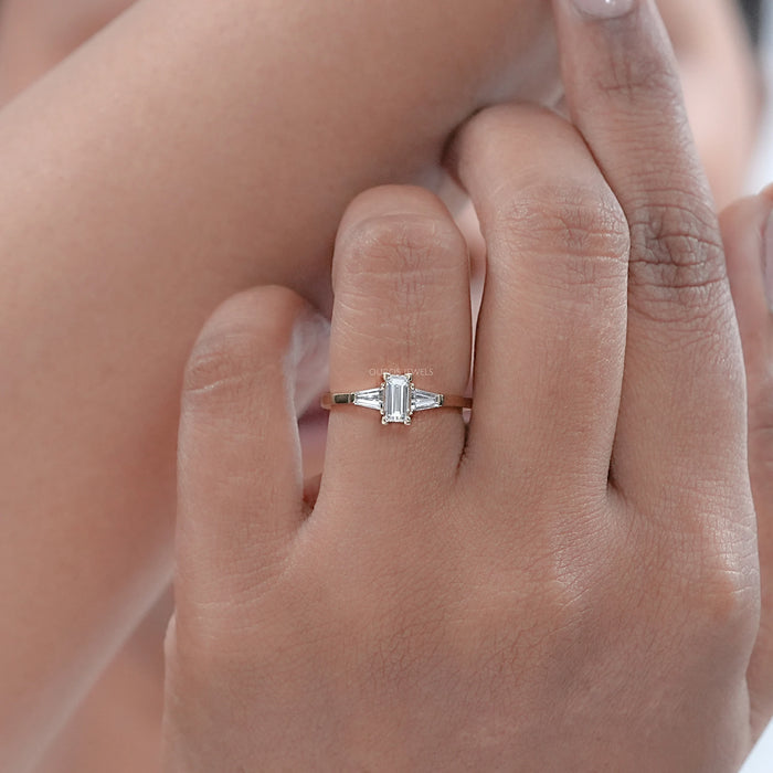 Baguette and Tapared Baguette Lab Diamond Three Stone Ring