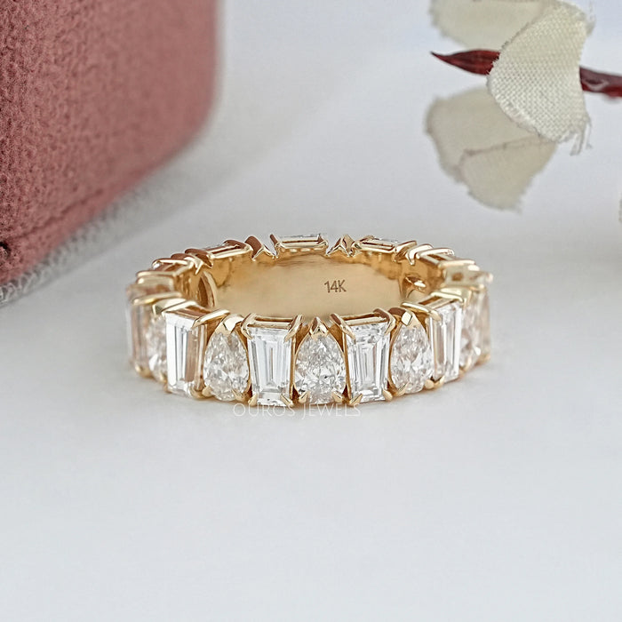 Tapered Baguette and Pear Diamond Half Eternity Wedding Band 