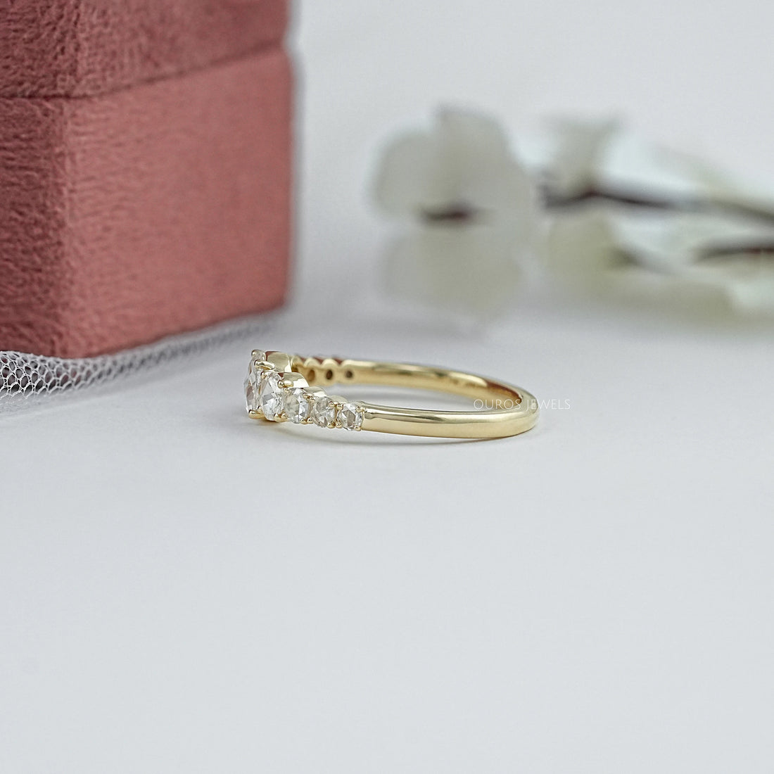 Round Rose Cut Lab Diamond Engagement Ring Ring