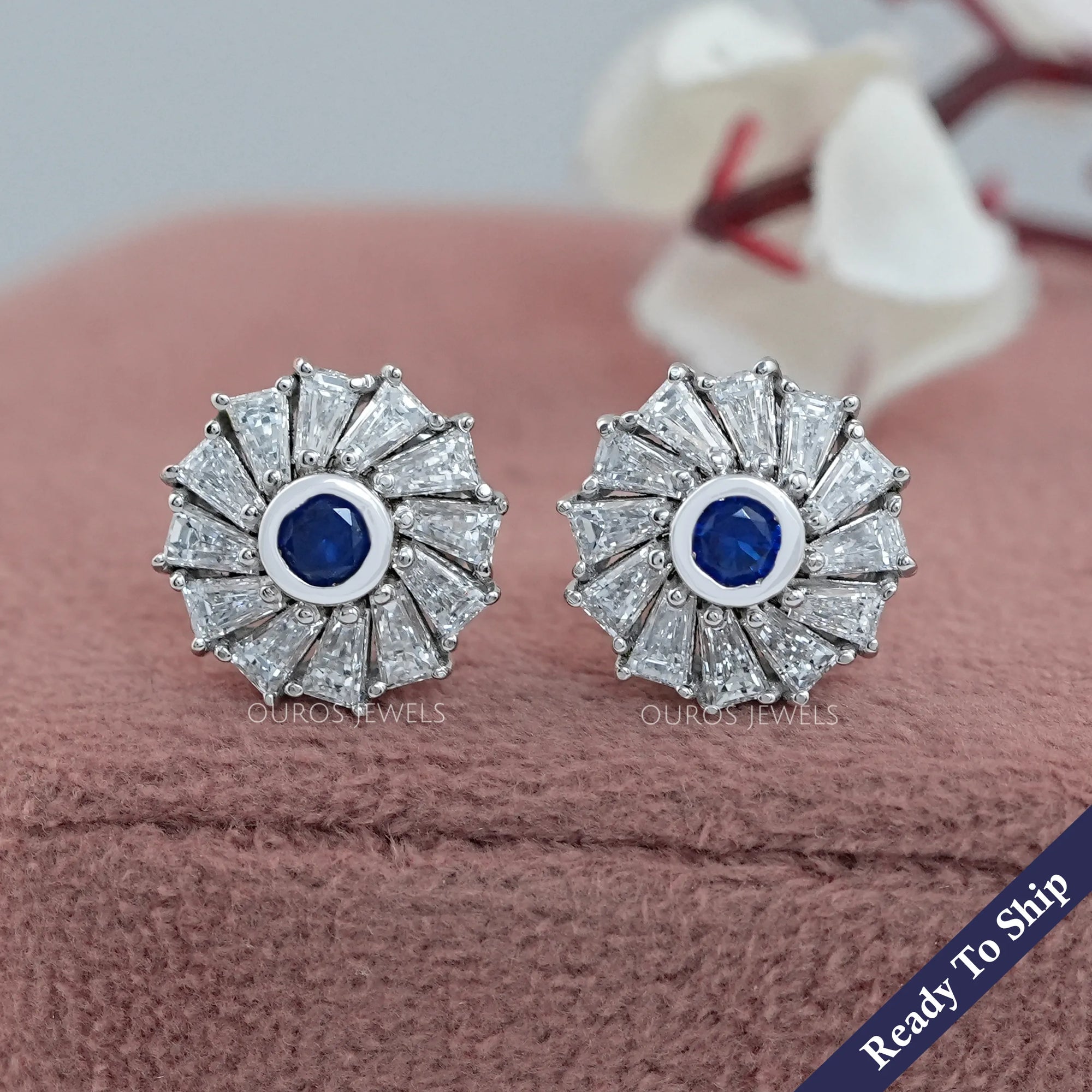 Tapered Baguette Blue Gemstone Stud Earring Earrings