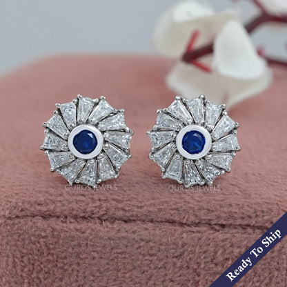 Tapered Baguette Blue Gemstone Stud Earring Earrings