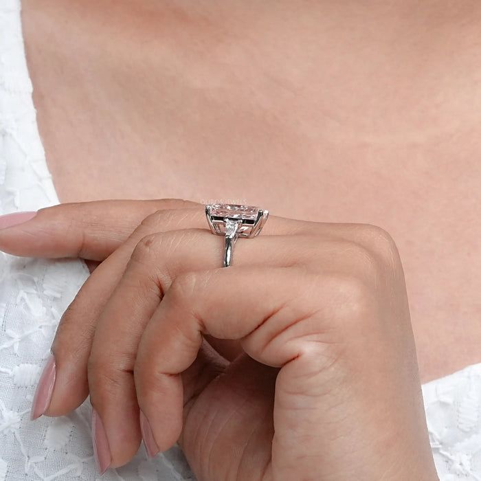 Pink Radiant Cut Lab Diamond Three Stone Ring