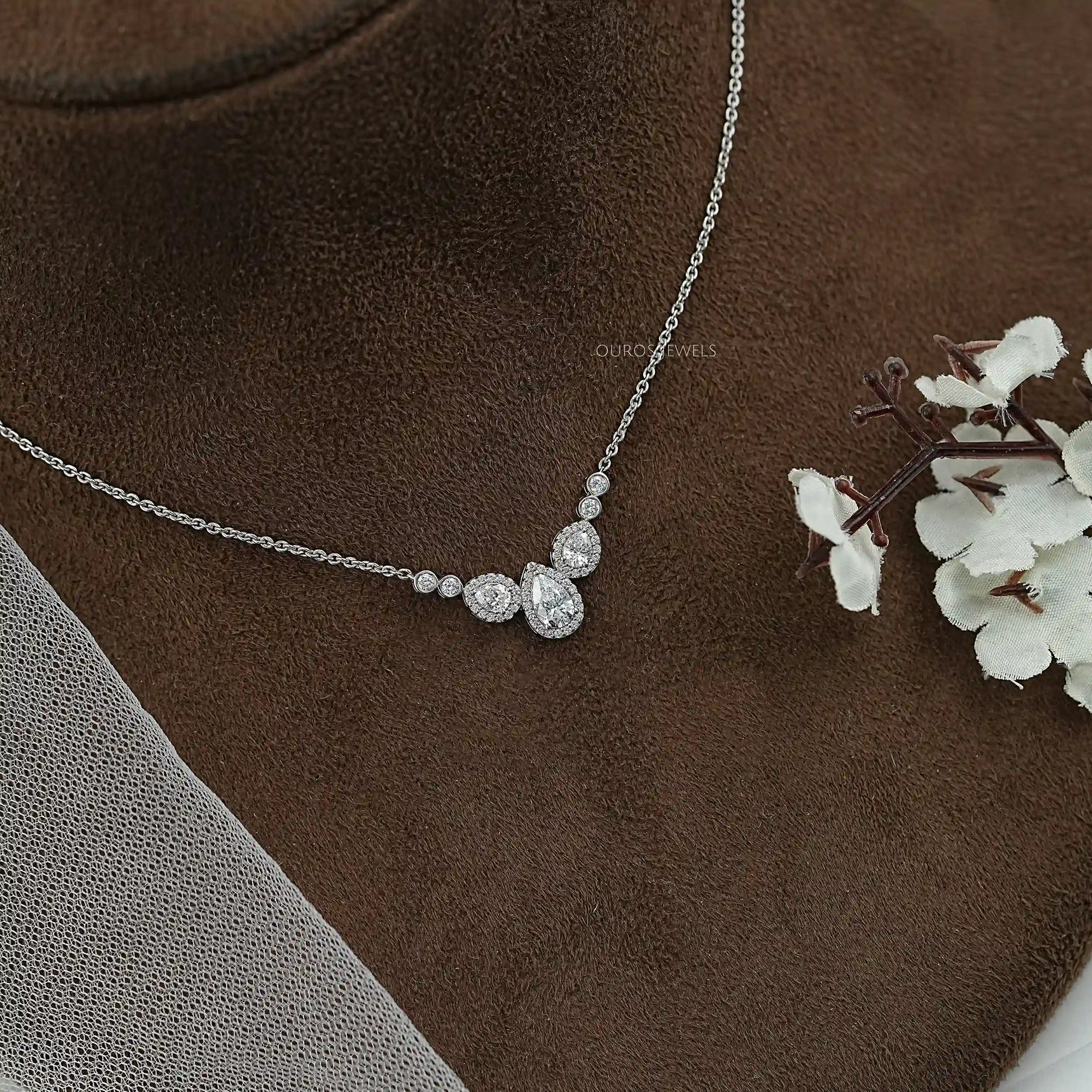 Pear Cut Halo Teardrop Chain Necklace Necklaces