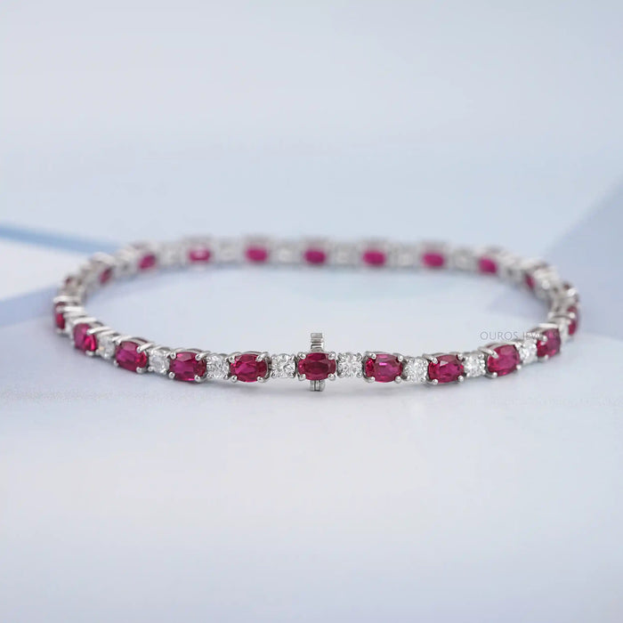 Pink Oval Lab-Created Ruby Tennis Bracelet