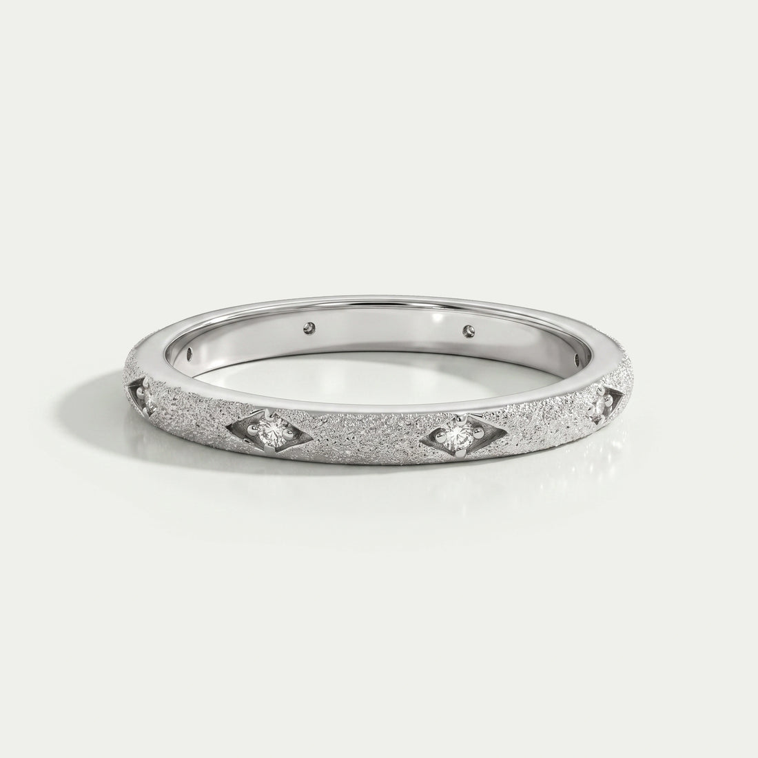 Textured Finish Dainty Diamond Wedding Band Ring