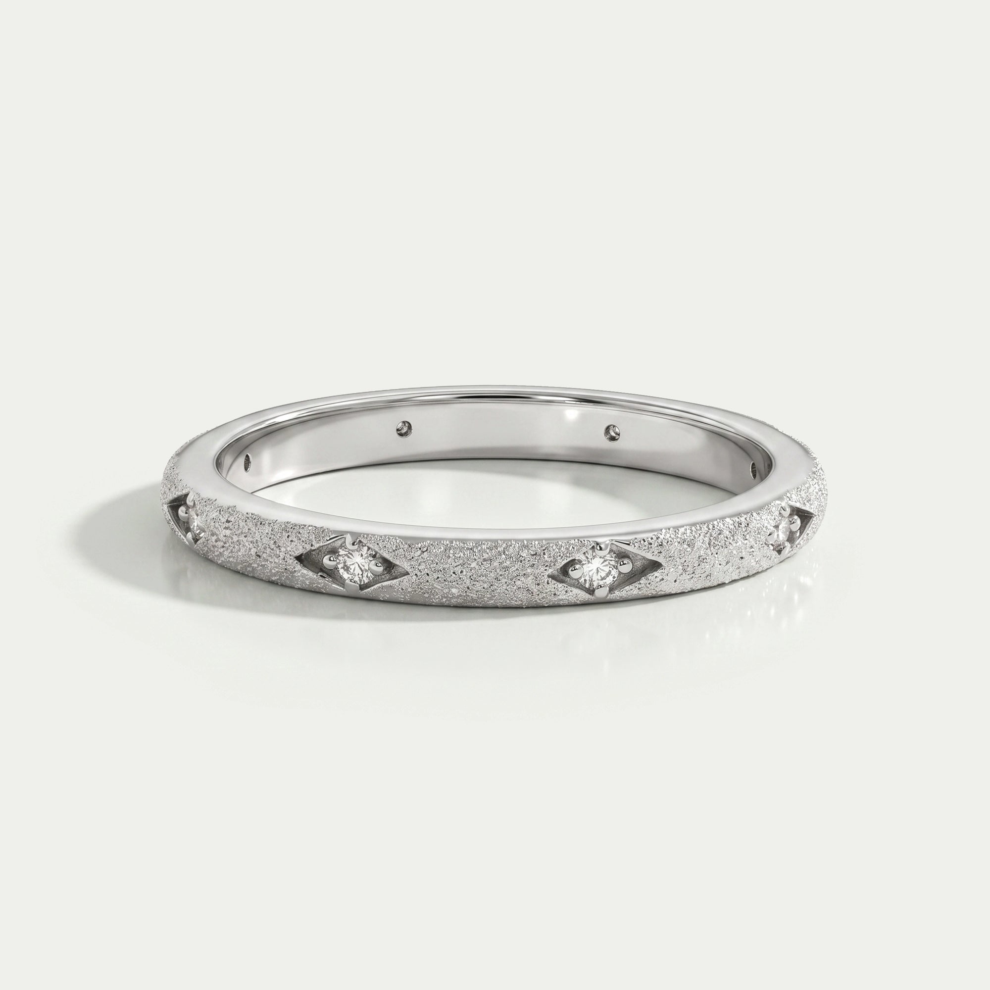 Textured Finish Dainty Diamond Wedding Band Ring
