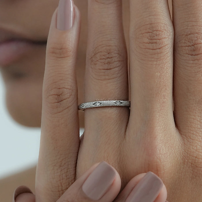Textured Finish Dainty Diamond Wedding Band
