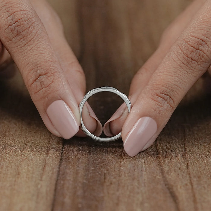 Textured Finish Dainty Diamond Wedding Band