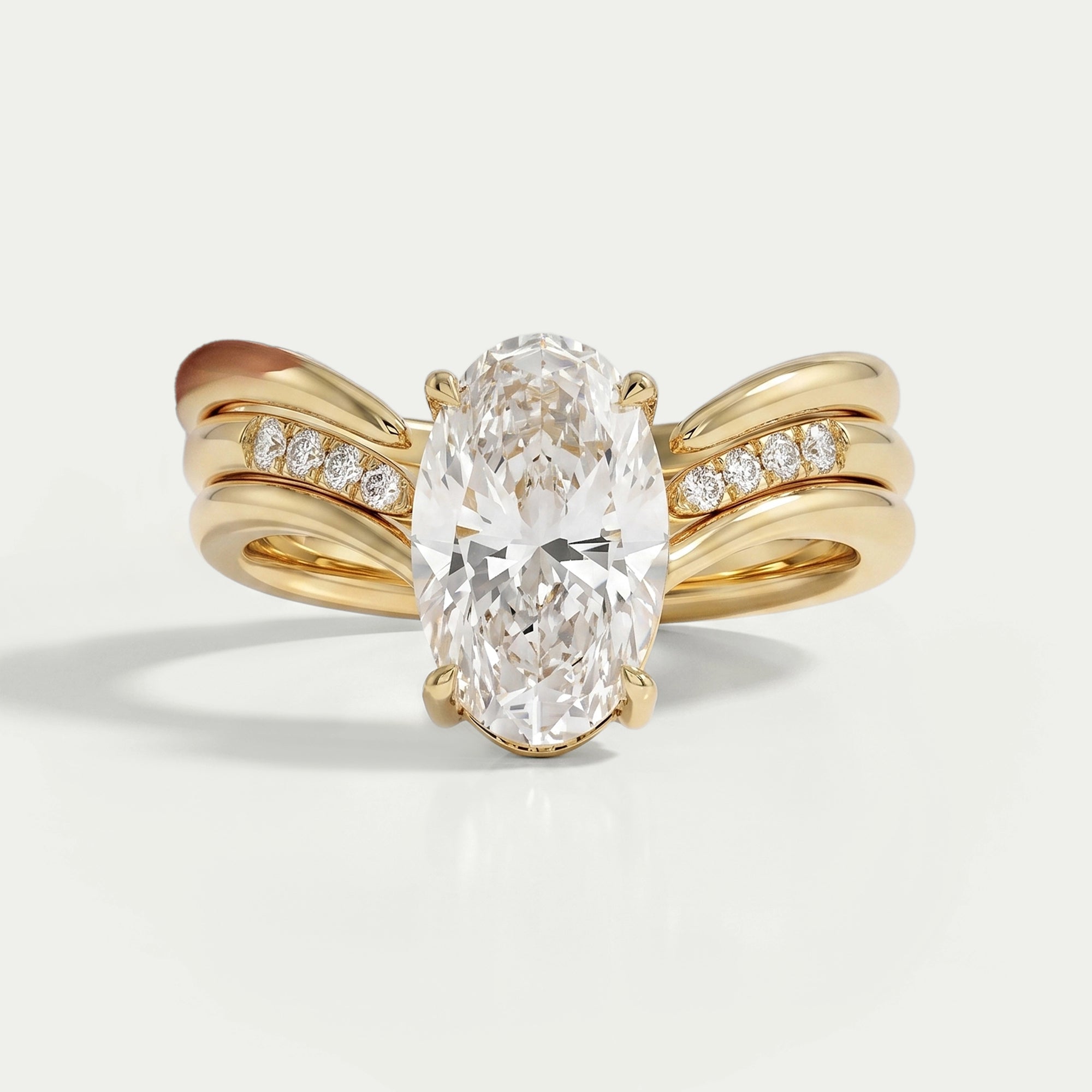 Three Row Oval Lab Diamond Bridal Ring Set Rings