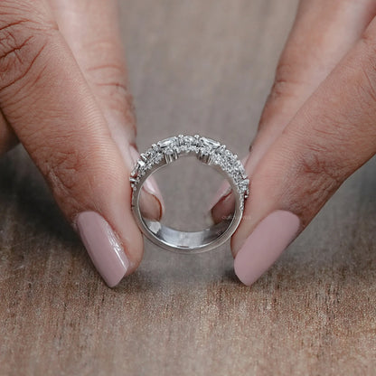 Three Row Round and Marquise Cut Half Eternity Band Rings