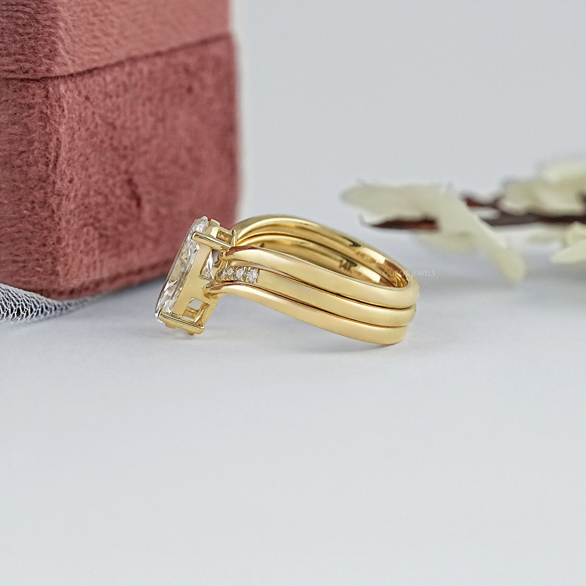 Three Row Oval Lab Diamond Bridal Ring Set Rings