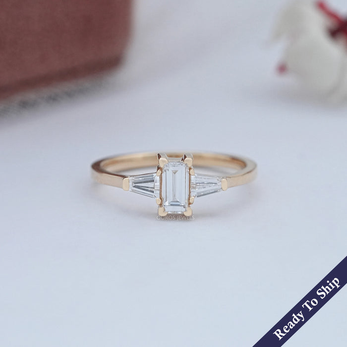 Baguette and Tapared Baguette Lab Diamond Three Stone Ring