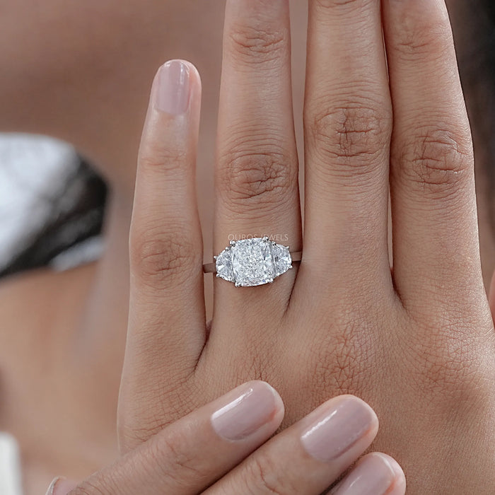 Trinity Cushion Cut Lab Diamond Engagement Rings