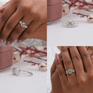 three stone diamond old mine cushion cut engagement ring 