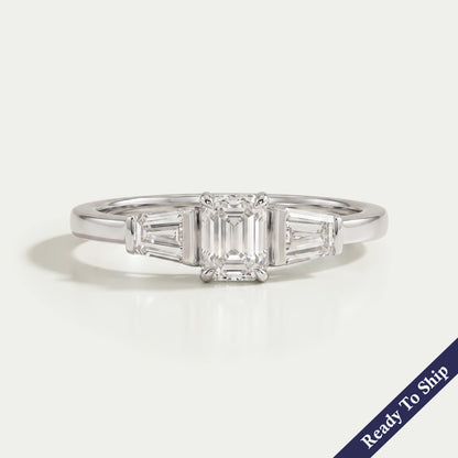 Three Stone Emerald Diamond Engagement Ring