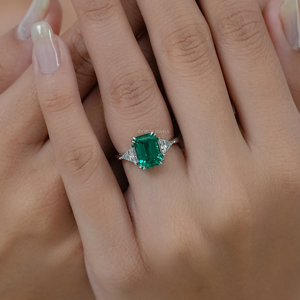 Emerald And Triangle Cut Trio Engagement Ring Rings