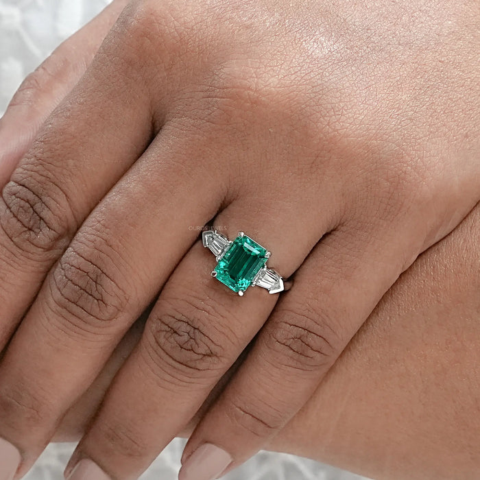 Emerald Gemstone With Bullet Cut Engagement Ring