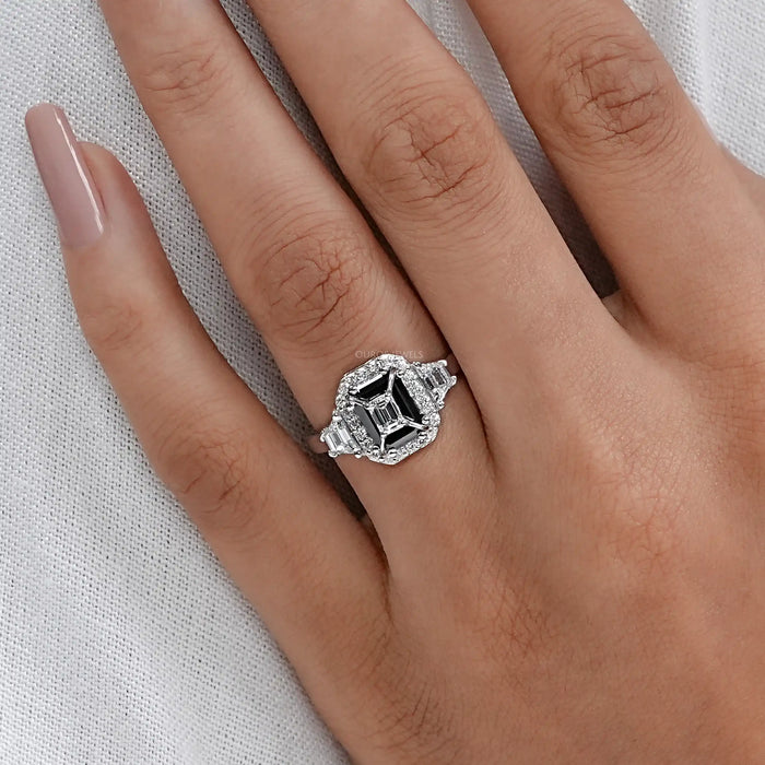Three Stone Emerald Cut Lab Diamond Ring 
