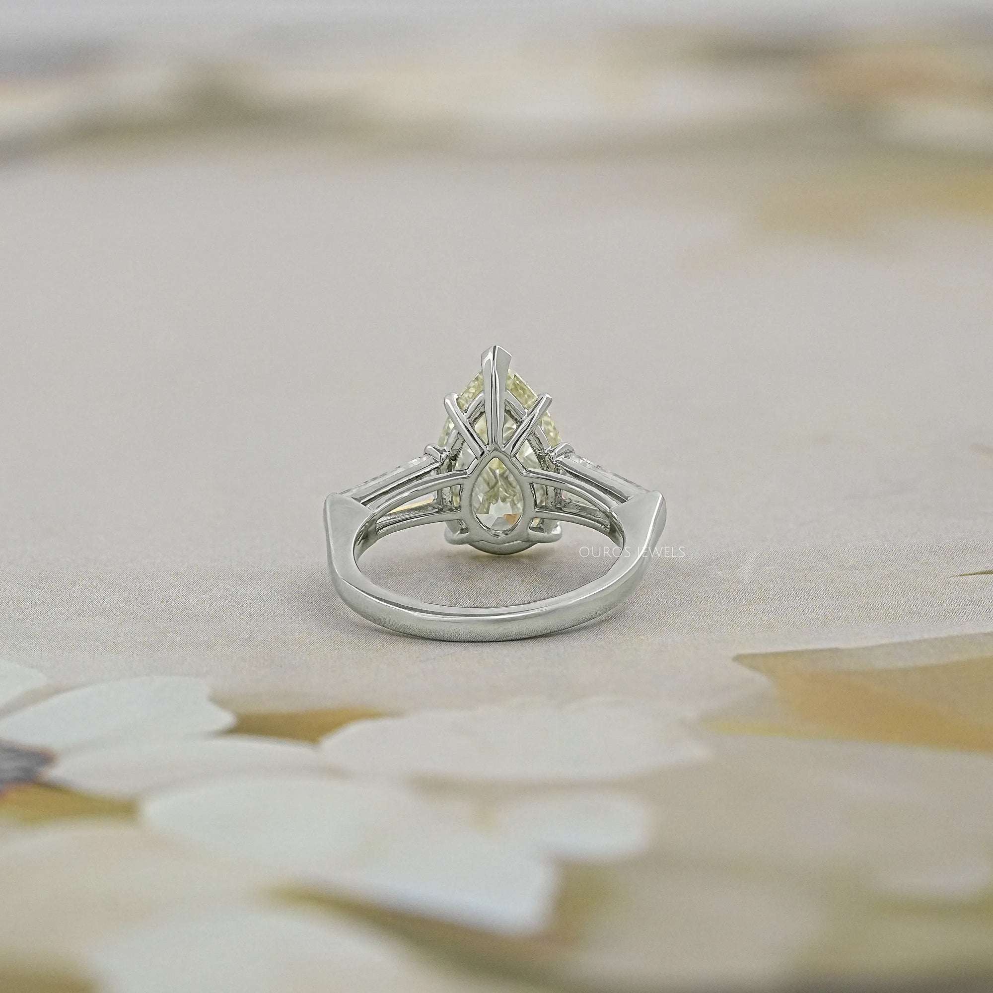 3 Stone Pear and Tapered Baguette Diamond Ring