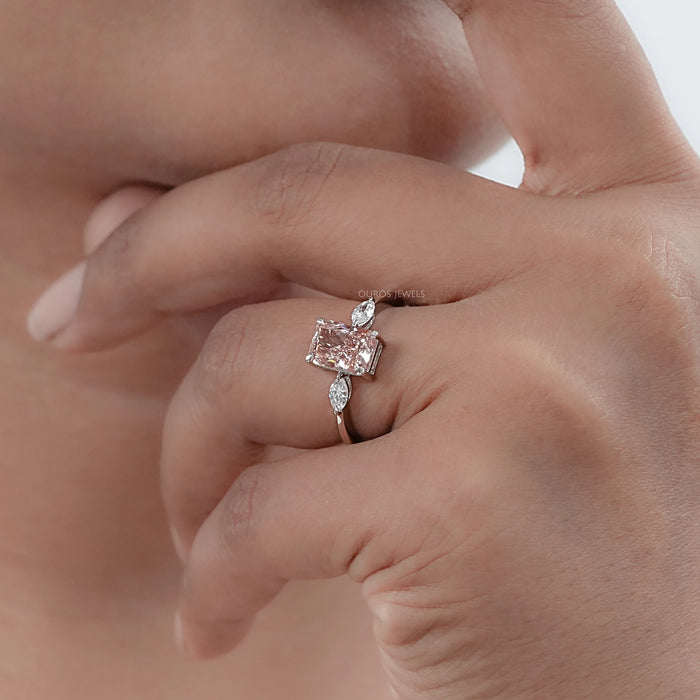 Triology Pink Radiant and Pear Accented Diamond Ring