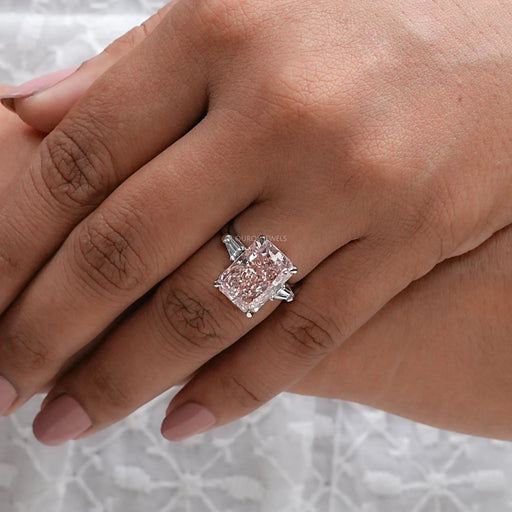 Pink Radiant Cut Lab Diamond Three Stone Ring